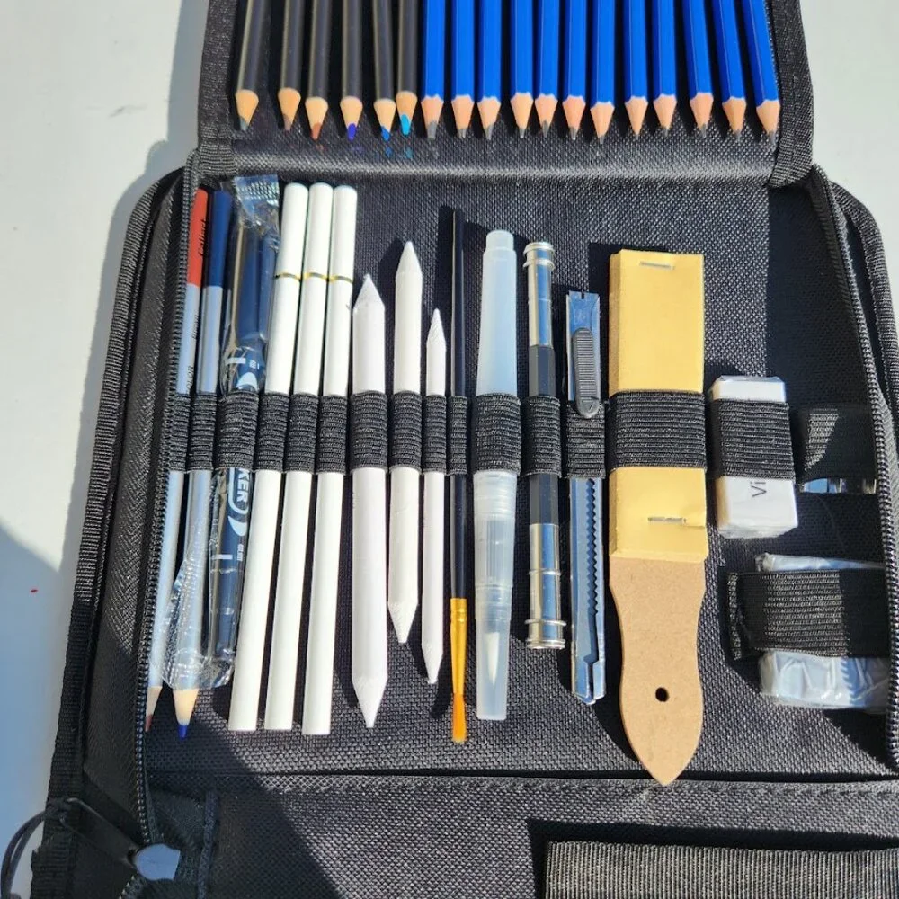 NEW Caliart 76 Piece Art Kit Supplies Watercolor Pencils Charcoal Travel Case Co